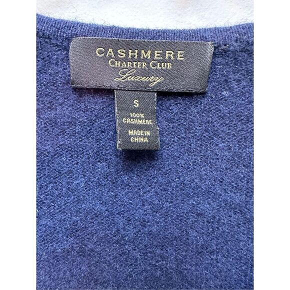 Cashmere Charter Club luxury navy blue v-neck sweater size Small. #6-1522 - Picture 2 of 5